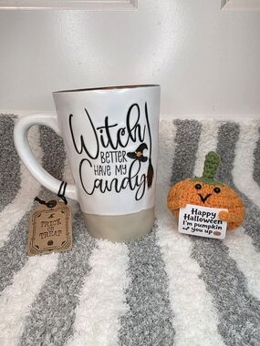 NWT Ceramic Mug "Witch Better Have My Candy" & Emotional Support Pumpkin